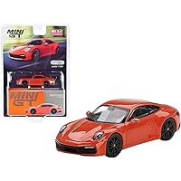 True Scale Miniatures Model Car Compatible with Porsche 911 (992) Carrera 4S Lava Orange Limited Edition 1/64 Diecast Model Car MGT00371