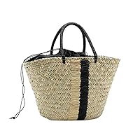 Waterweed Portable Straw Woven Bag Blue Black Woven Bag Handbag Beach Bag Vocation Ladies Bag