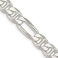 925 Sterling Silver Rhodium Plated 7.75mm Figaro Nautical Ship Mariner Anchor Chain Necklace Jewelry for Women - Length Options: 20 22 24
