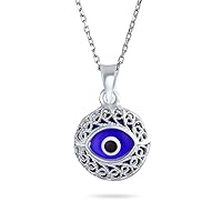 Bling Jewelry Turkish Spiritual Protection Amulet Round Circle Moving Floating Aqua Nazar Blue Evil Eye Filigree Charm Pendant Necklace For Women For Teen .925 Sterling Silver