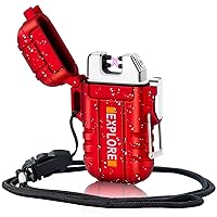 LcFun Arc Lighter Waterproof Windproof Rechargeable USB Plasma Flameless Electric Lighters with Lanyard Sports Fan Lighters for Survival, Tactical, EDC Gear, Camping (Red)