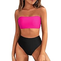 Pink Queen High Waisted Bathing Suits for Women Swimsuit Cheeky High Cut Tummy Control Bikini Bottom Pink Black S