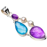 StarGems® Natural Amethyst,Chalcedony And River Pearl Handmade 925 Sterling Silver Pendant 2