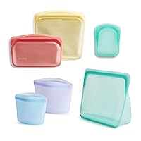 Stasher Reusable Silicone Storage Bag, Food Storage Container, Microwave and Dishwasher Safe, Leak-free, Bundle 6-Pack, Rainbow