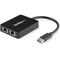 StarTech.com USB 3.0 to Dual Port Gigabit Ethernet Adapter w/USB Port - 10/100/100 - USB Gigabit LAN Network NIC Adapter (USB32000SPT)