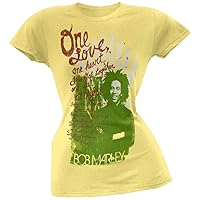 Bob Marley - Womens One Heart Juniors T-Shirt Large Yellow