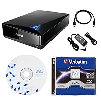 Produplicator Asus 16x External Blu-ray Drive with BD Suite Disc, USB 3.0 Cable, Power Adapter and Cord (BW-16D1X-U) Bundle with 100GB Verbatim M-DISC BDXL