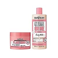 Soap & Glory Original Pink Wash & Polish Pairing - Flake Away Smoothing & Buffing Body Scrub (300ml) and Clean On Me Body Wash Hydrating Shower Soap (500ml)