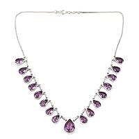 NOVICA Handmade .925 Sterling Silver Amethyst Pendant Necklace India Birthstone Gemstone 'Lilac Fire'