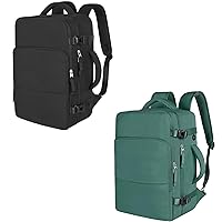 Carry On Backpack(Black+Dark Green), Travel Backpack for Men Women Airline Approved, Large Waterproof College Business Work Hiking Casual Daypack Bag, Fits 16