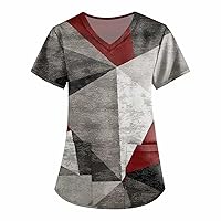 Womens Working Uniform Tops Patterned Turtle Neck Short Sleeve T-Shirt Breathable Oversized Shirts for Women