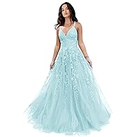 Glitter Tulle Prom Dresses Women Lace Appliques Long Ball Gwons with Spaghetti Straps A-Line Evening Dresses