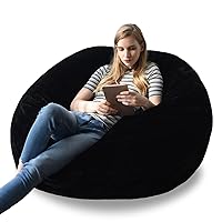 YuppieLife Fluffy Fur Bean Bag Chairs Cover for Adults(Just Cover,No Filler) 4Ft Machine Washable Large Size Lazy Sofa Cover Luxury/Replacement（Black）