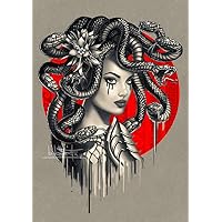 MEDUSA CANVAS ARTWORK PRINT - Snake Head Girl from Greek Mythology - Horror Monster Fantasy Painting Wall art - Tattoo Artist Home Decor