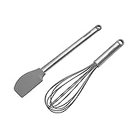 Farberware Professional 2 Piece Baking Set with Stainless Steel Wire Whisk and Stanless Steel Handle, Grey Silicone Head Spatulas For Beating, Blending, Mixing, and Scraping