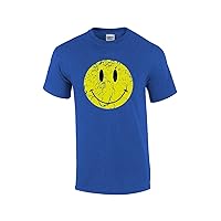 Retro Distressed Happy Face Smile Mens Short Sleeve T-Shirt Graphic Tee