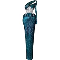 Pearls Sequined Mermaid One Shoulder Prom Shower Party Dress Evening Celebrity Pageant Gala Gown
