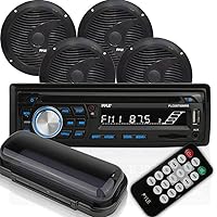 Pyle Wireless Bluetooth Marine Audio Stereo - Kit w/ Single DIN Universal Size Radio Receiver, Hands-Free Calling, 6.5