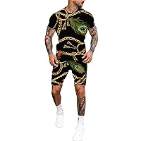 STRY Affordable Athletic Wear Men's Quick Dry 3D Short Sleeve Suit Shorts Beach Tropical HawaiianSS Body Sports Shorts Suit Sports Suit Affordable Athletic Wear