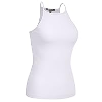 Women's Active High Neck Simple Casual Daily Spaghetti Strap Ribbed Camisole Tank Top (S-3XL)