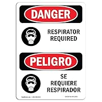 OSHA Danger Sign - Respirator Required with Symbol | Peel and Stick Wall Graphic | Protect Your Business, Class Room, Office & Interior Surroundings | Made in The USA