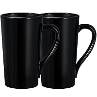 20oz Porcelain Coffee Mugs Set of 2, Large Tall Coffee Mugs with Handles, Modern Ceramic Coffee Cups for Coffee, Tea, Cocoa, Milk, Gifts for Women Men - Black