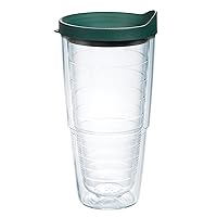 Tervis Clear & Colorful Lidded Made in USA Double Walled Insulated Tumbler Travel Cup Keeps Drinks Cold & Hot, 24oz, Hunter Green Lid