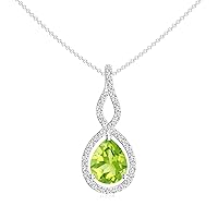 Natural Peridot Teardrop Infinity Pendant for Women in Sterling Silver / 14K Gold/Platinum
