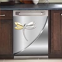 Kitchen Dishwasher Magnetic Cover, Faux Stainless Steel Dishwasher Front Cover Decor, Dragonfly Magnet Decorative Refrigerator Cover (23W x 26H Inch)