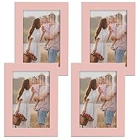Photo Frames 5x7 inch Picture Frame Set of 4 High-end Modern Style, Made of Solid Wood and High Definition Glass Ready for Wall and Tabletop Photo Display, Pink Frame (5