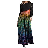 Women's Casual Dress Autumn and Winter Pritting Slim Long-Sleeve Comfortable Long Bohemian Printed Dress