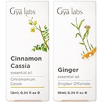 Cinnamon Essential Oil for Diffuser & Ginger Oil for Belly Fat & Pain Set - 100% Pure Therapeutic Grade Essential Oils Set - 2x10ml - Gya Labs