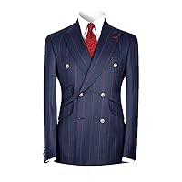 Men's Striped Suits 2 Piece Business Office Suit Formal Tuxedo Suits Slim Jacket Pants Set for Wedding, Prom