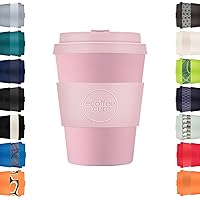 Ecoffee Cup 12oz 350ml Reusable Eco-Friendly 100% Plant Based Coffee Cup with Silicone Lid & Sleeve - Melamine Free & Biodegradable Dishwasher/Microwave Safe Travel Mug, Local Fluff