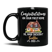 Congratulations On Your First Home Mug, Personalized Name New Home Coffee Mug, Housewarming Ceramic Cup For New Neighbor, Custom New Homeowner Black Pottery Cup 11oz 15oz, Realtor Client Gifts