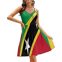 Nevis Flag Cute Sundress for Women Sleeveless Slip Dress Backless Mini Dress Tank-Dress