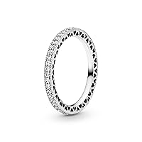 Pandora Halo Sparkle & Hearts Ring - Sterling Silver Ring for Women - Layering or Stackable Ring - Gift for Her - Sterling Silver with Clear Cubic Zirconia