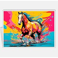 Assortment All Occasion Greeting Cards, Matte White, Horses Surfers Pop Art, (4 Cards) Size A5-148 x 210 mm - 5.8 x 8.3 in #3 (Missouri Fox Trotter Horse Surfer 3)
