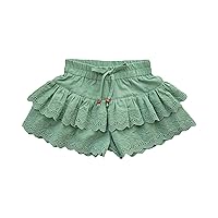 Toddler Girls Summer Double Ruffle Pleated Shorts Skirt Solid Color Hollow Lace Beach Shorts Summer Clothes for
