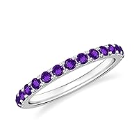 Natural Amethyst Semi Eternity Band for Women Girls in Sterling Silver / 14K Solid Gold/Platinum