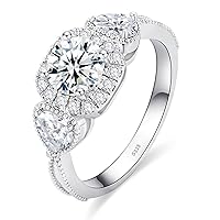 Moissanite Engagement Rings for Women, 2CT Heart Cut D Color VVS1 Lab Grown Diamond Wedding Ring, 18K White Gold Plated 925 Sterling Silver Promise Ring for Her（size 4-10）