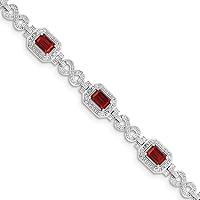 925 Sterling Silver Polished Open back Box Catch Closure Diamond and Garnet Bracelet Measures 8mm Wide Jewelry for Women