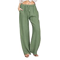 Womens Cotton Linen Wide Leg Pants Summer Casual Solid Color Plus Size Harem Trousers Mid Rise Wide Leg Pants Cropped Pants