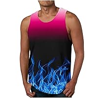 Mens Funny Tank Tops 3D Graphic Sleeveless Summer Sports Gym Workout T-Shirt Gradient Flame Print Novelty T Shirt