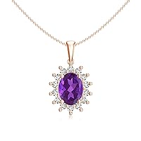 Natural Amethyst Diana Pendant Necklace with Diamond for Women in Sterling Silver / 14K Solid Gold
