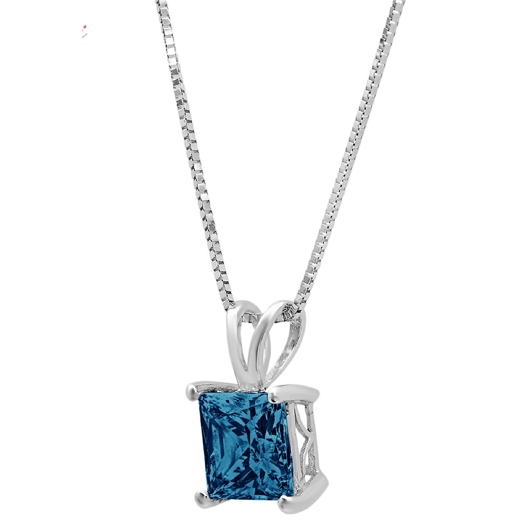 2.0 ct Brilliant Princess Cut Stunning Genuine Natural London Blue Topaz Ideal VVS1 D Solitaire Pendant Necklace With 16