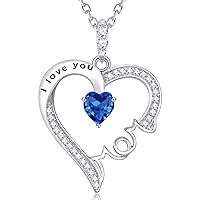 ELDA & CO. I Love You Mom Necklace for Wife Mother 925 Sterling Silver Pendant with May Birthstones Emerald Necklace for Women Mothers Day Birthday Gifts Jewelry Gifts
