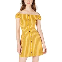 Womens Striped Off-The-Shoulder Casual Dress Yellow L