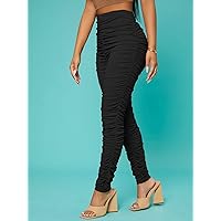 High Waist Ruched Leggings (Color : Black, Size : Small)