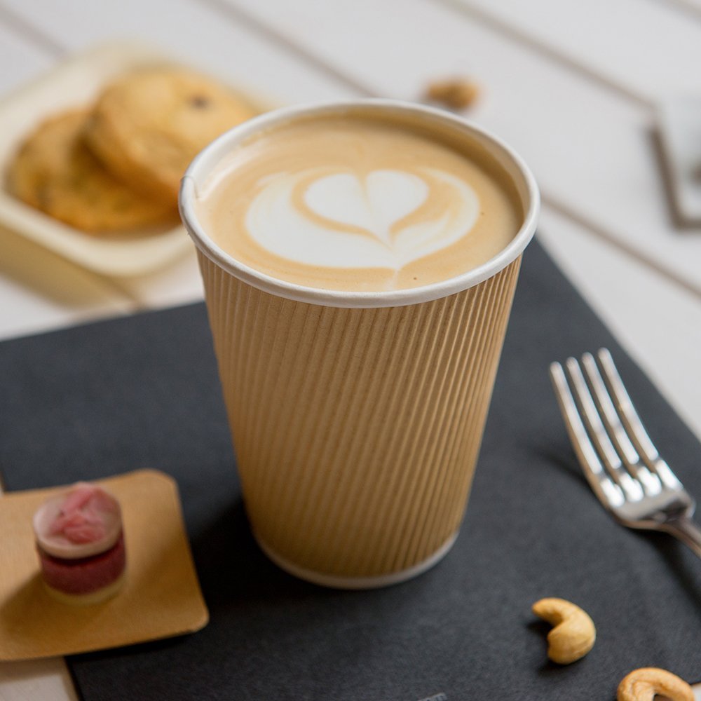 500-CT Disposable Kraft 12-OZ Hot Beverage Cups with Ripple Wall Design: No Need for Sleeves - Perfect for Cafes - Eco-Friendly Recyclable Paper - Insulated - Wholesale Takeout Coffee Cup